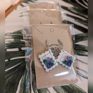 Floral Postage Stamp Earrings